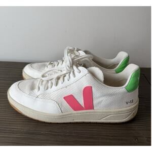 VEJA V-12 B-Mesh Sneaker Shoe Sz 41 Men’s 8 Women’s 10 White Green Pink
